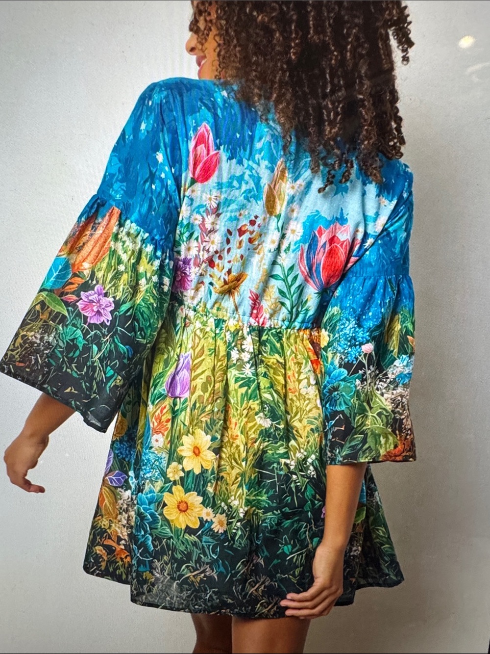 NATURAL LIFE Blue Multi Floral V-Neck Mini Dress - Picture 4 of 4